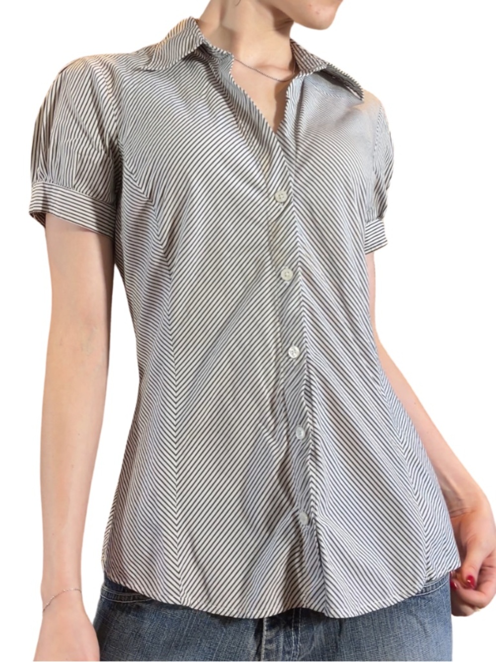 Express Studio Black & White Striped Button-Up Top